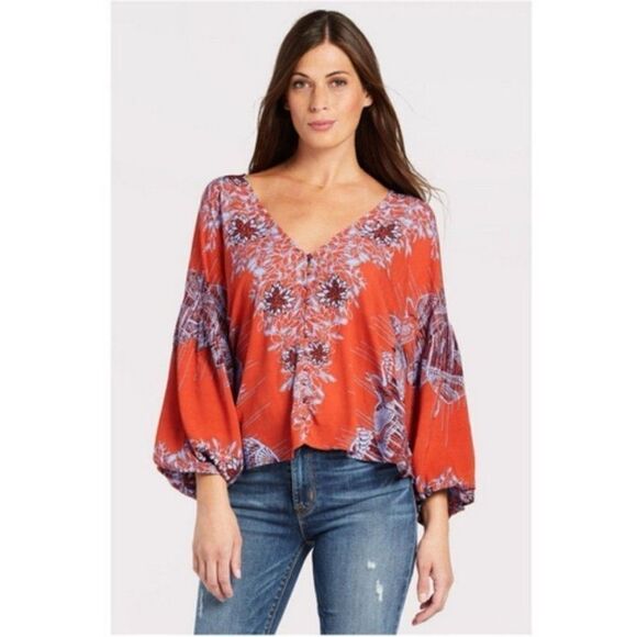 Free People Tops - Free People Birds Of A Feather Top Blouse Burnt Orange XS Oversized